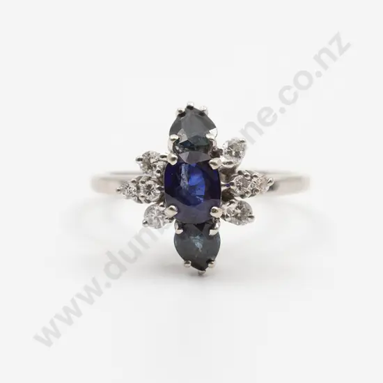 14ct White Gold Eleven Stone Sapphire and Diamond Dress Ring