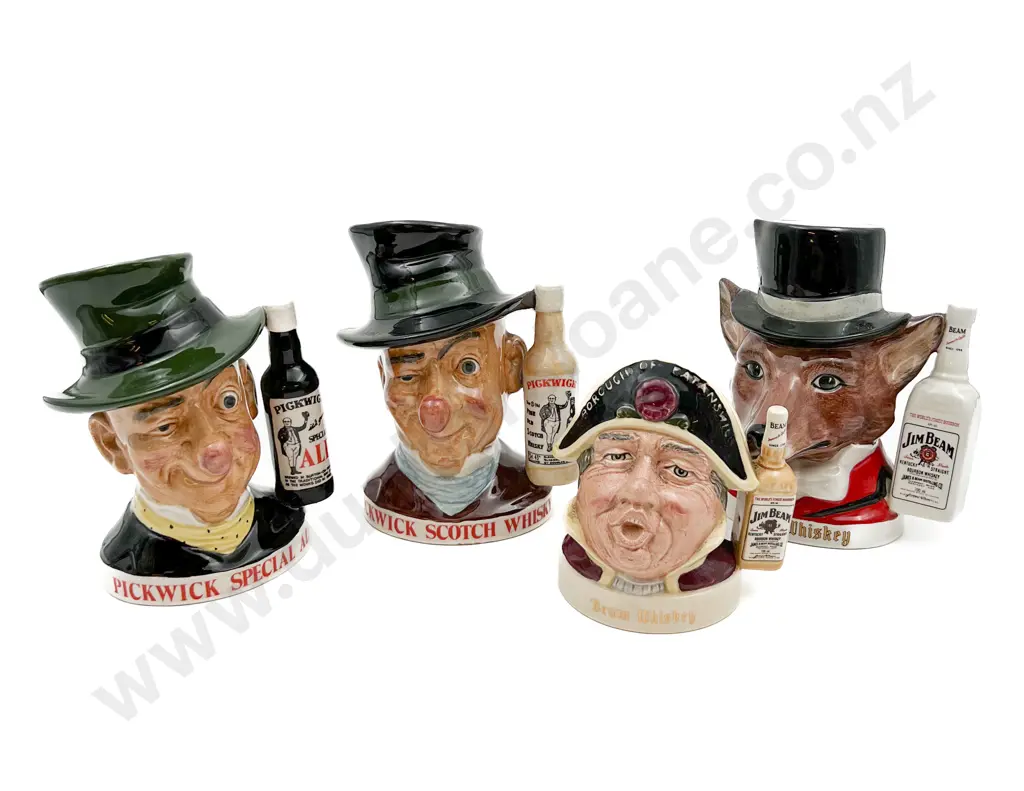 Two Beam Whiskey Character Jugs and Two Pickwick Whisky/Scotch Ale Character Jugs Image 1++