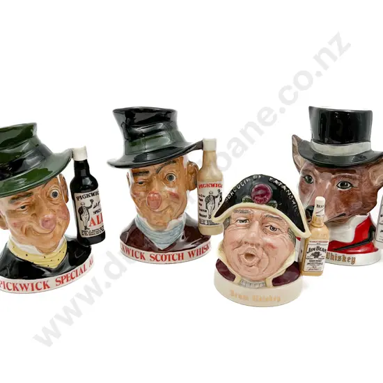 Two Beam Whiskey Character Jugs and Two Pickwick Whisky/Scotch Ale Character Jugs