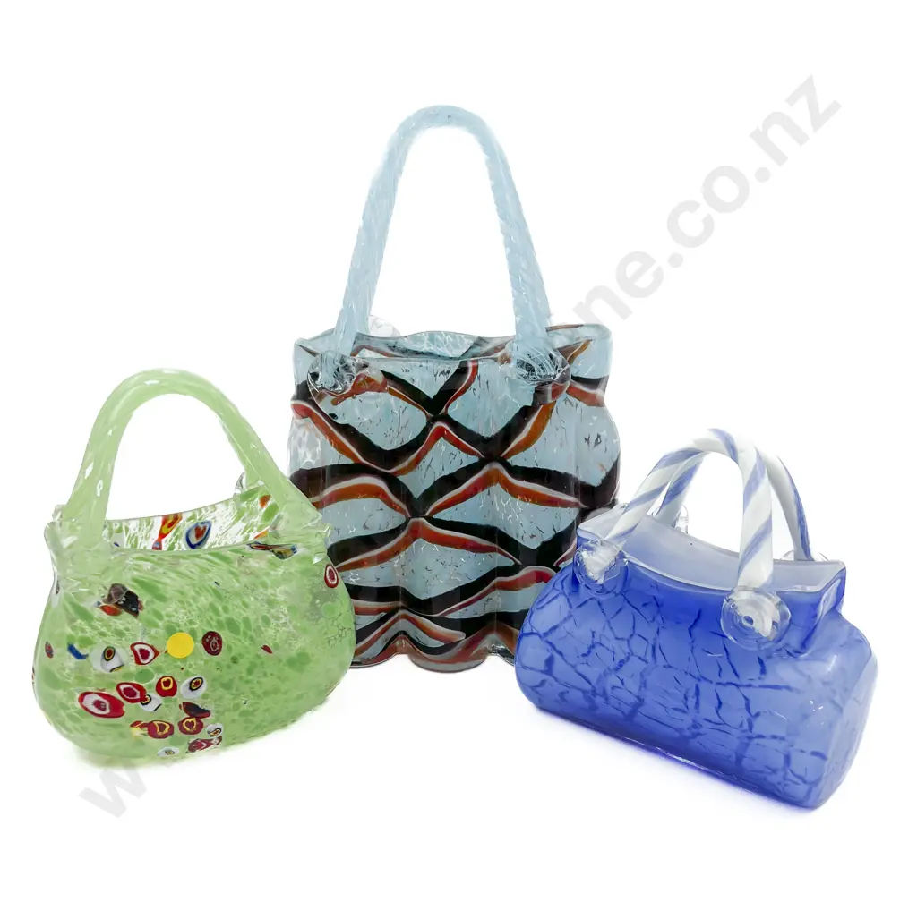 Three Art Glass Bag Form Ornaments Image 1++