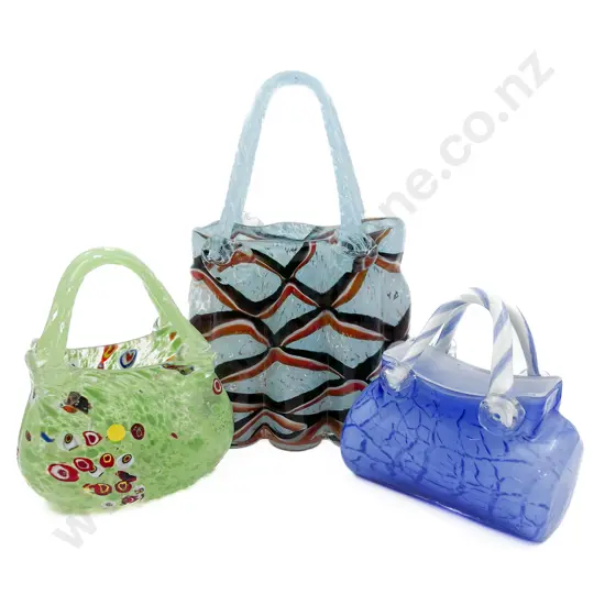 Three Art Glass Bag Form Ornaments