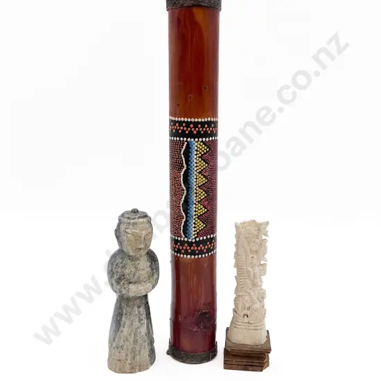 Aboriginal Rain Stick Together with Hardstone Figure and Bone Carving (AF)