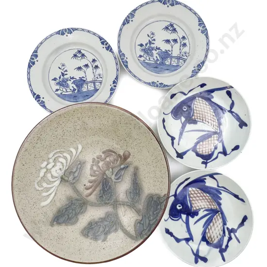 Glazed Pottery Charger Together with Four Other Plates