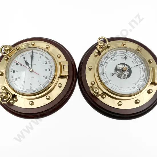 Reproduction Porthole Form Clock and Barometer
