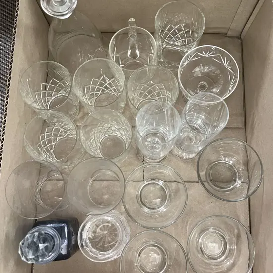 Box of Assorted Crystal and Glass