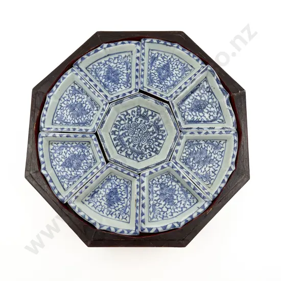 Vintage Chinese Blue and White Food Tray (Nine Sections) in Box
