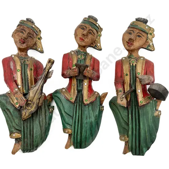 Three Carved Thai Wooden Figures