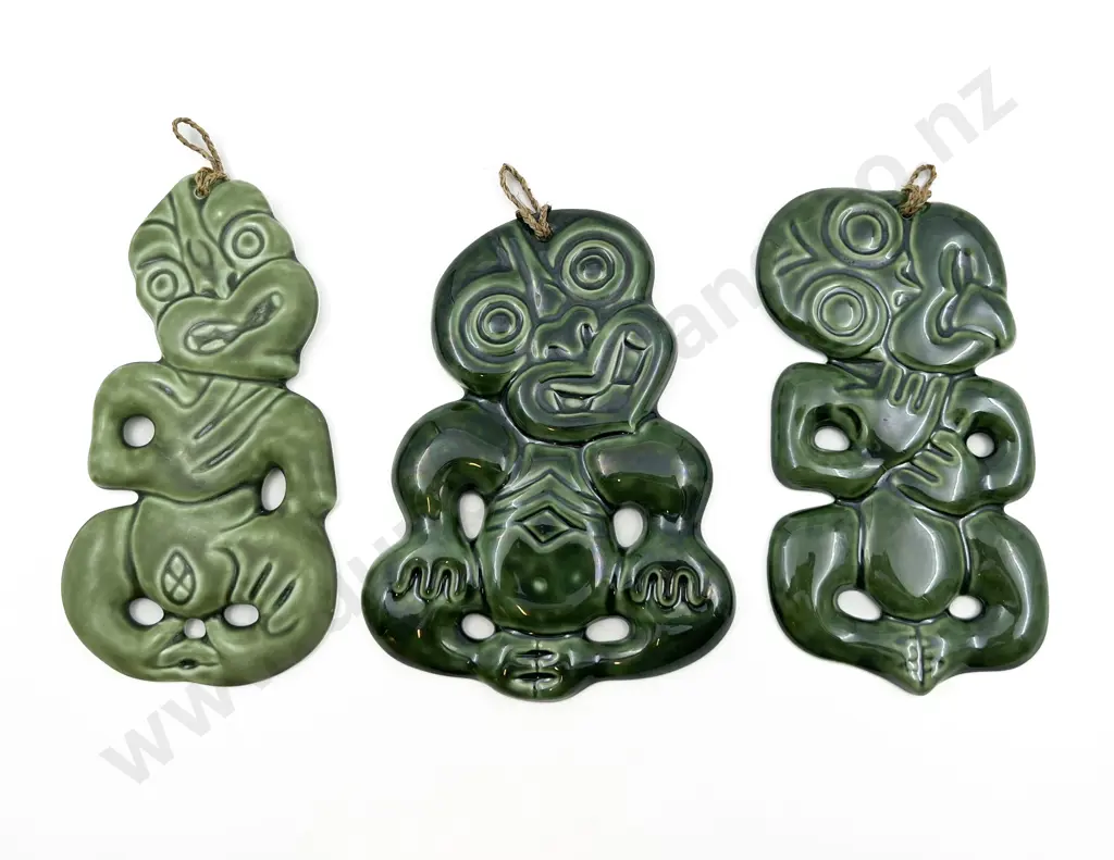 Three Waipapa Pottery Tiki Wall Ornaments Image 1++