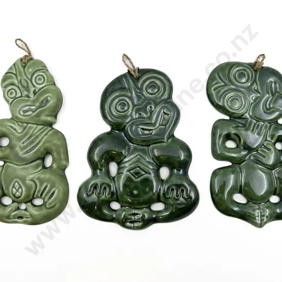 Three Waipapa Pottery Tiki Wall Ornaments