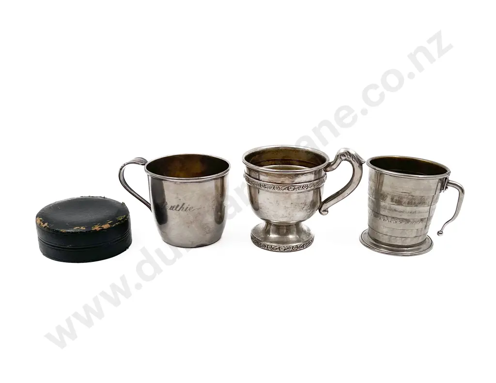 Cased Vintage German S/P Travel Mug and Two Other Mugs Image 1++