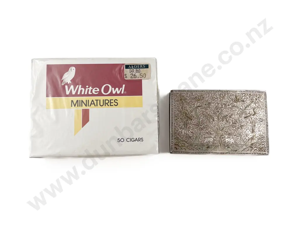 Indian S/S Metal Cigarette Case and Vintage Unopened White Owl Cigars Image 1++
