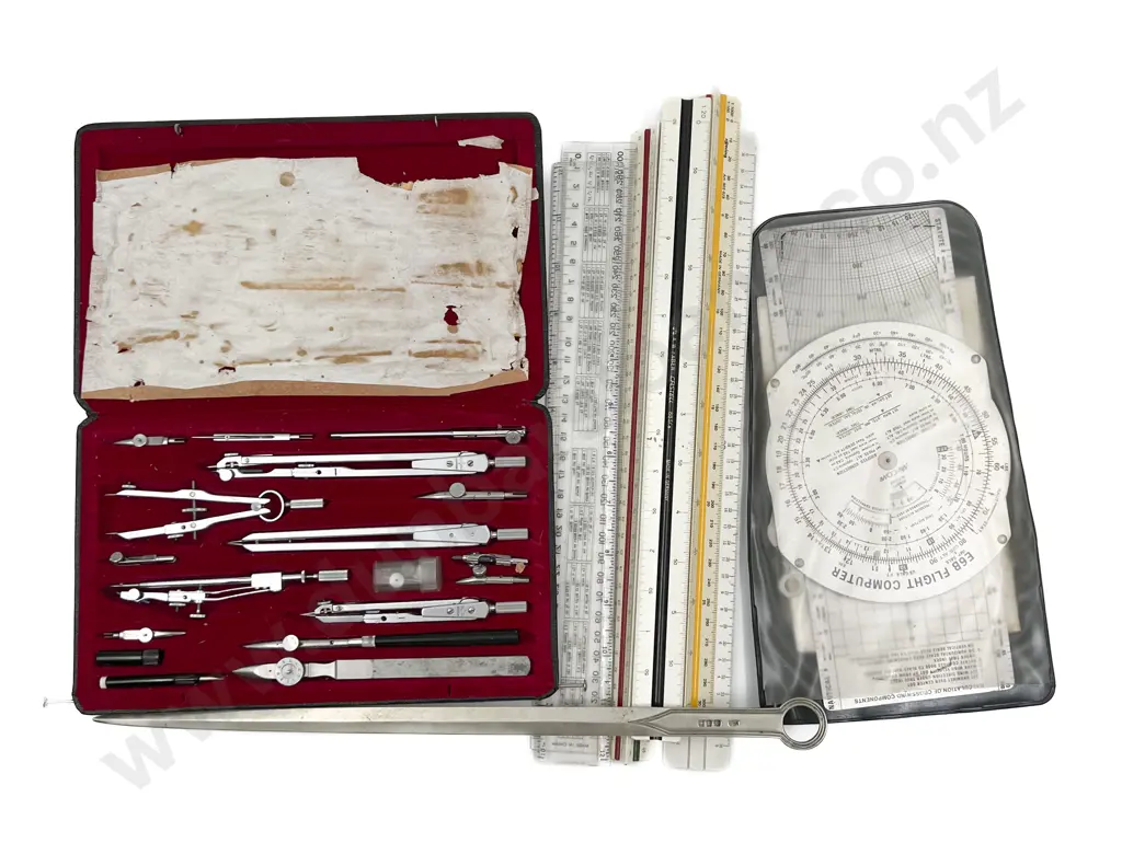 Vintage Cased Drawing Set With Rulers and Instruments Image 1++