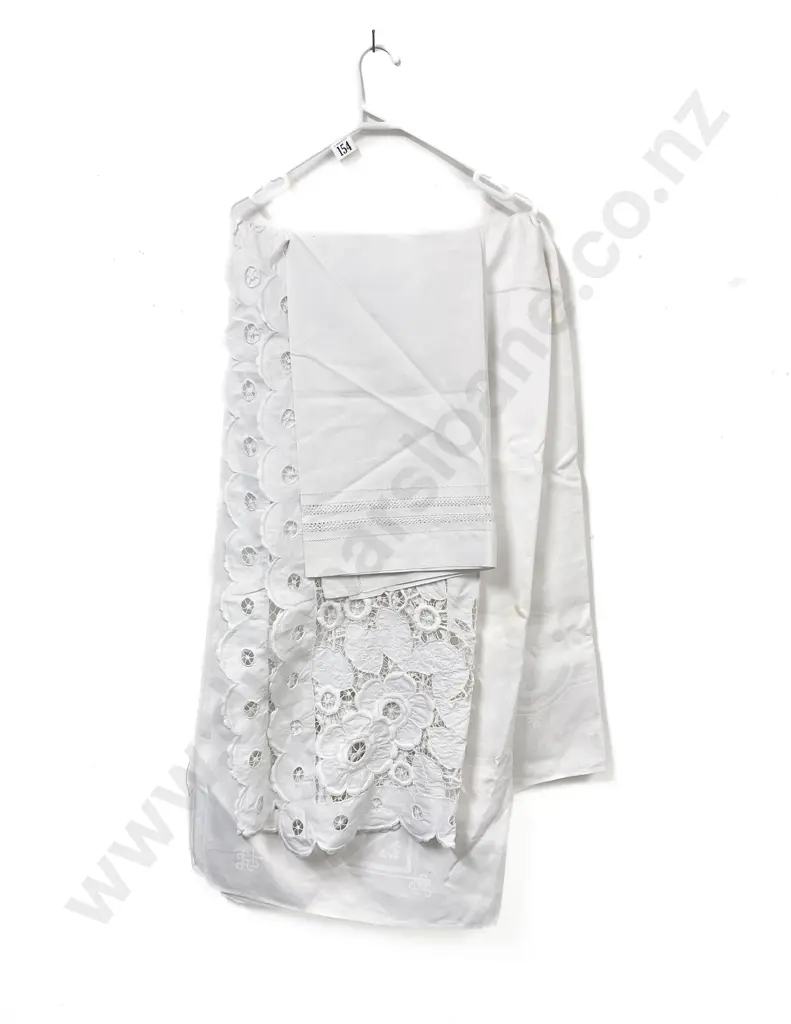 Damask Linen Tablecloth and Two Others (Some Staining) Image 1++