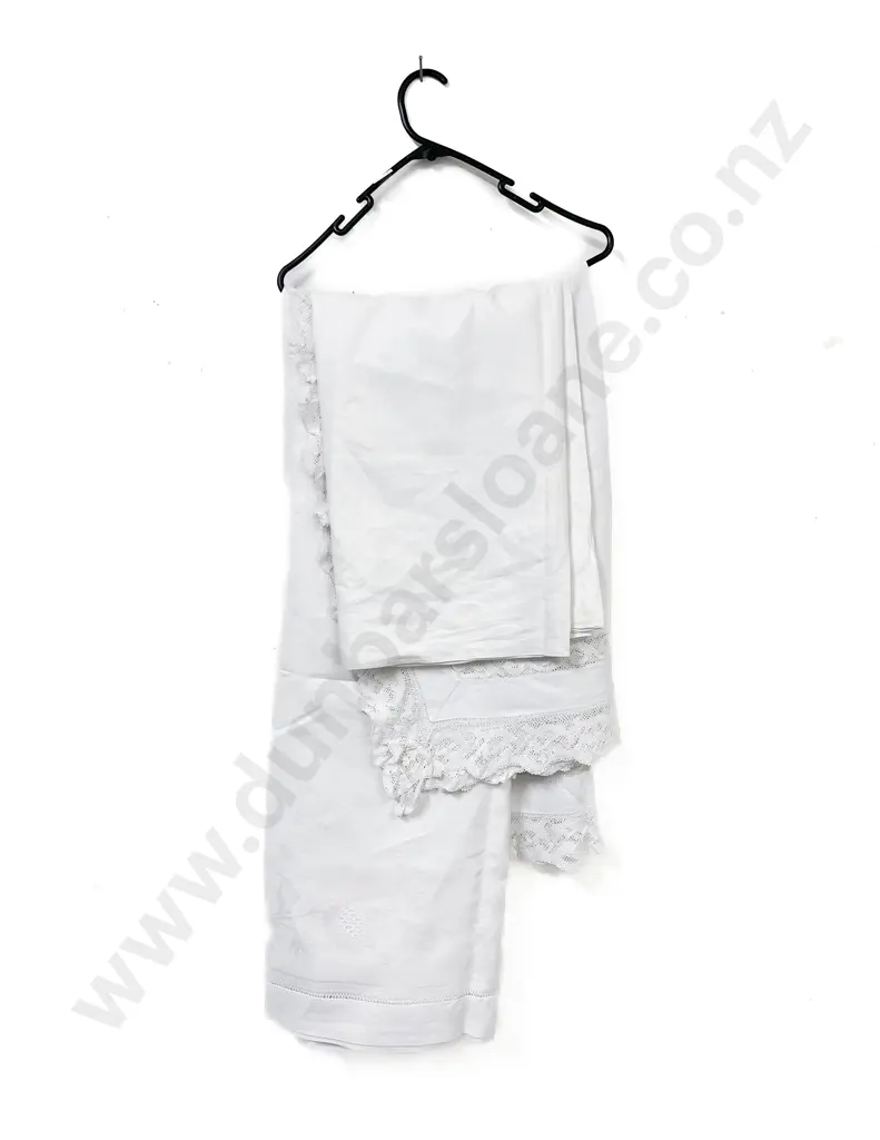 Damask Linen Tablecloth and Other Together With Sideboard Cloth (Some Staining) Image 1++