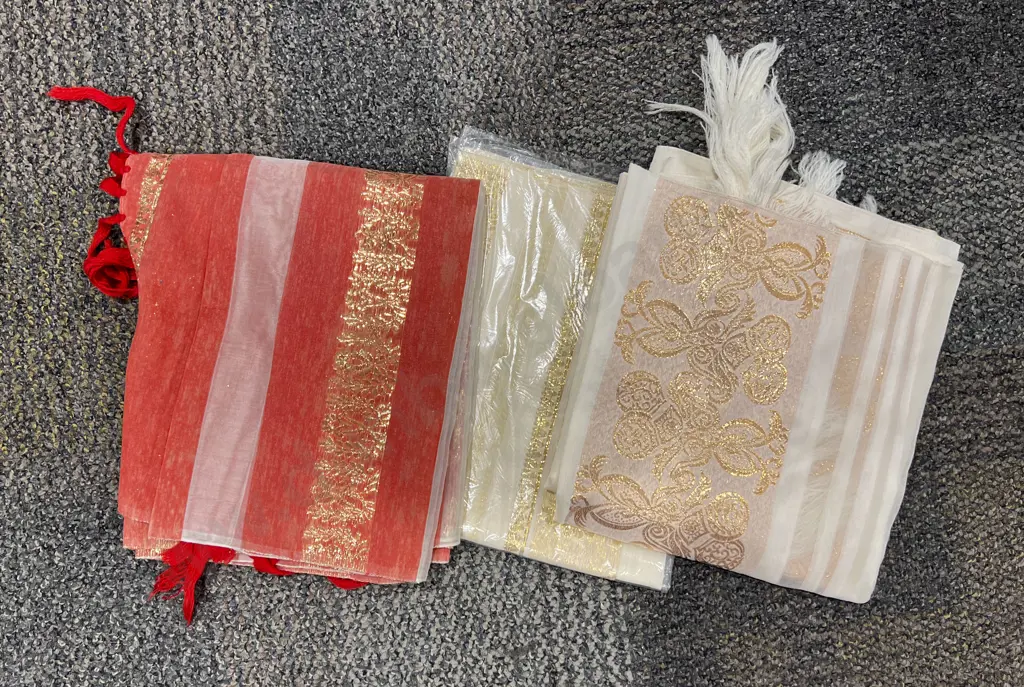 Ratan Raipur Three Vintage Gold Thread Scarves Image 1++