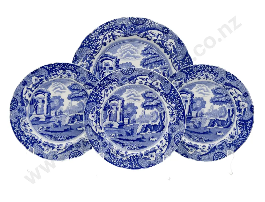 Three Blue & White Copeland Spode Plates Together With Larger Example Image 1++