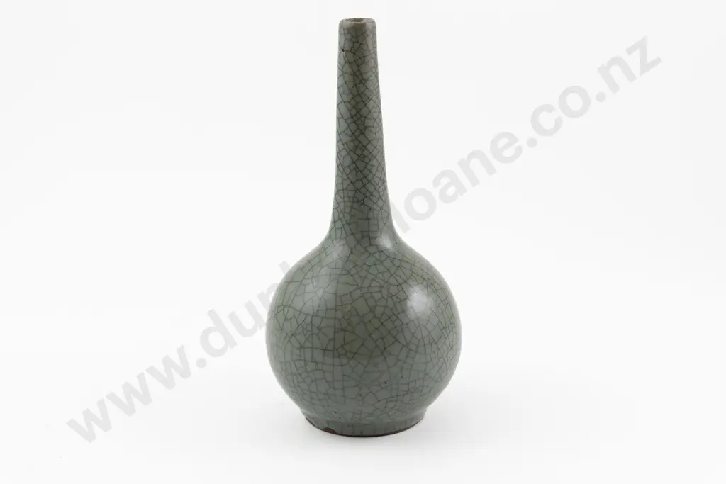 C19th Celadon Crackle Glaze Specimen Bottle Vase Image 1++