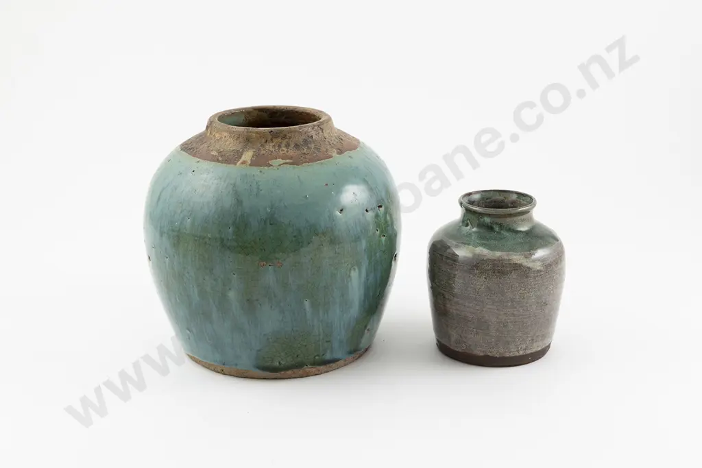 Two Chinese Antique Stoneware Ginger Jars 15.5cm Image 1++