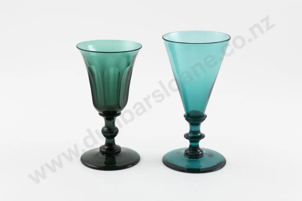 Two Victorian Bristol Green Wine Glasses Image 1++