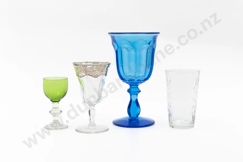 Vintage Pressed Blue Glass Water Goblet Image 1++