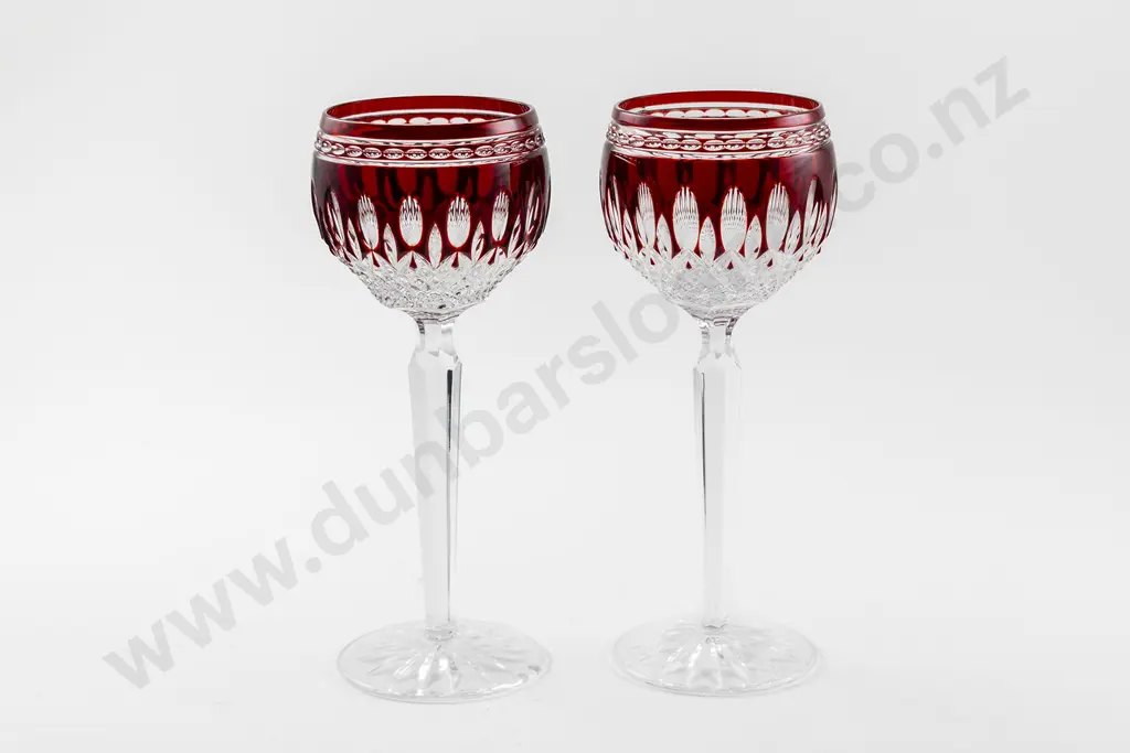 Pair Bohemian Ruby Flash Cut WIne Goblets Image 1++