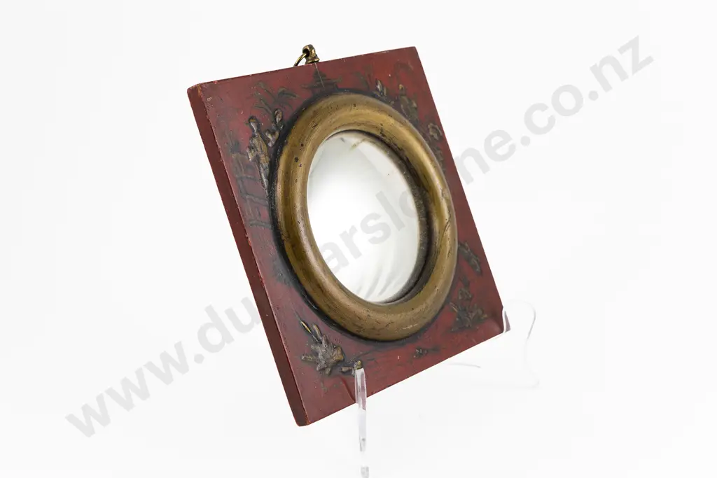 Small Chinoiserie Red Lacquer Frame Vanity Mirror Image 1++