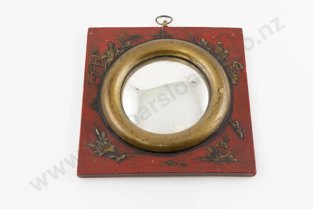 Small Chinoiserie Red Lacquer Frame Vanity Mirror Image 1++