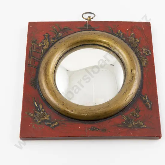Small Chinoiserie Red Lacquer Frame Vanity Mirror
