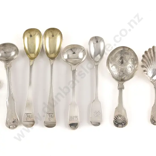 Two S/S Caddy Spoons & Five Various Salt & Mustard Spoons