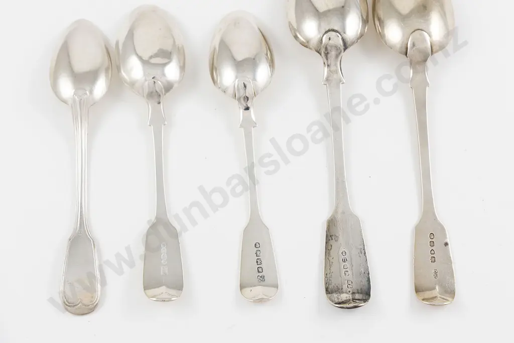 Two S/S Fiddle Pattern Tablespoons & Three Dessert Spoons Image 1++