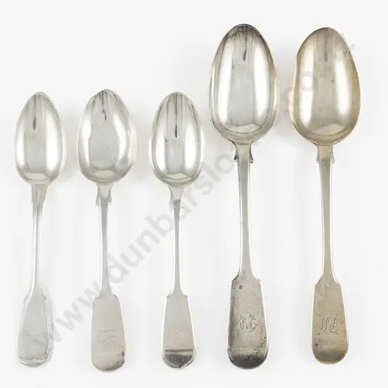 Two S/S Fiddle Pattern Tablespoons & Three Dessert Spoons