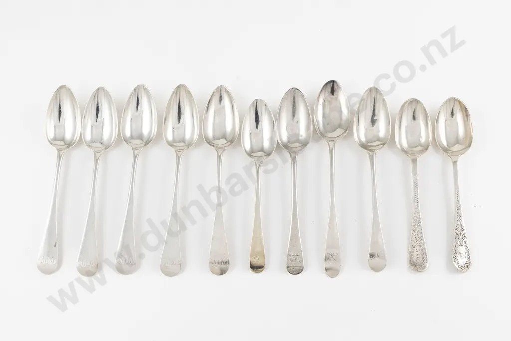 Eleven Various Georgian & Victorian S/S Old English Dessert Spoons Image 1++