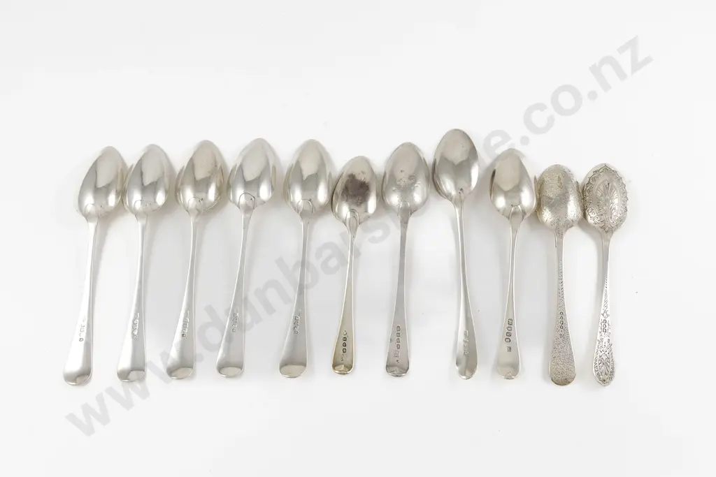 Eleven Various Georgian & Victorian S/S Old English Dessert Spoons Image 1++