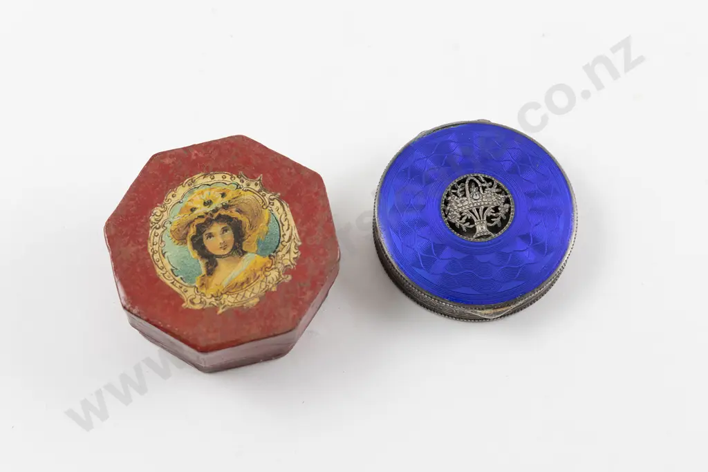 Austrian S/S .935 and Blue Guilloche Enamel Vanity Compact Image 1++