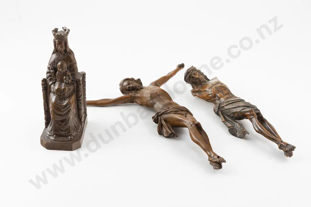 Two Antique Carved Fruitwood Christ Crucifixion Figures Image 1++