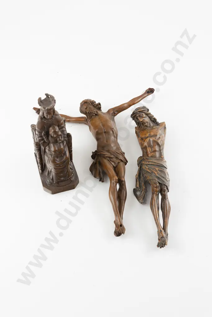 Two Antique Carved Fruitwood Christ Crucifixion Figures Image 1++