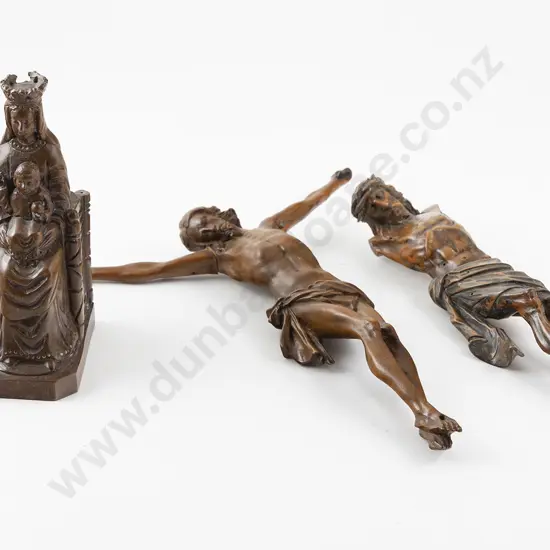 Two Antique Carved Fruitwood Christ Crucifixion Figures
