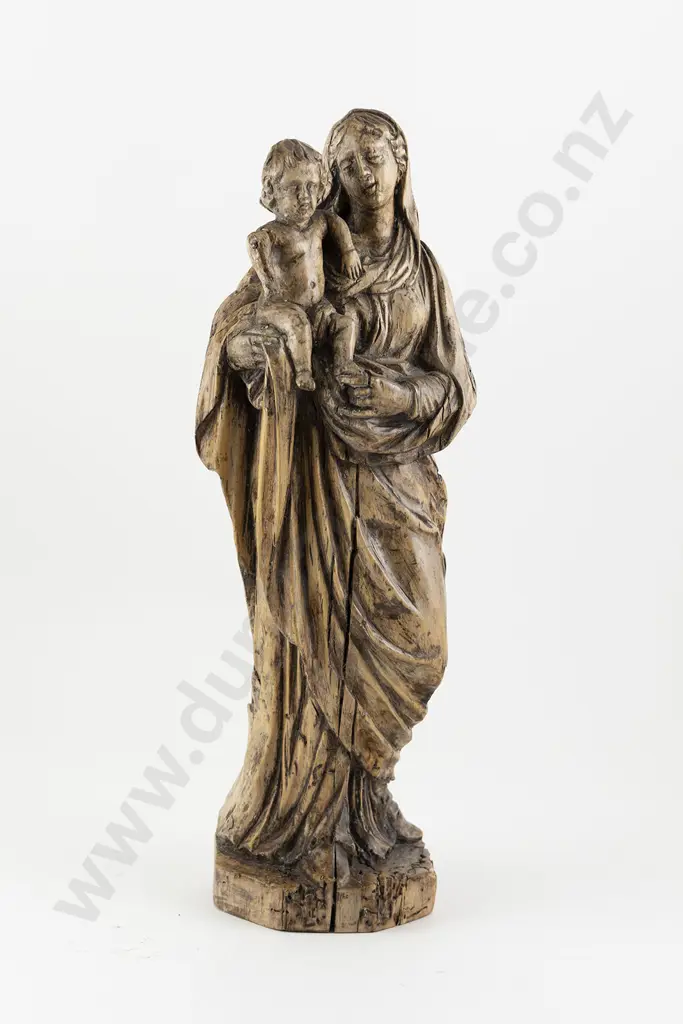 Late C17th/Early C18th Carved Limewood Statue Madonna and Child Image 1++