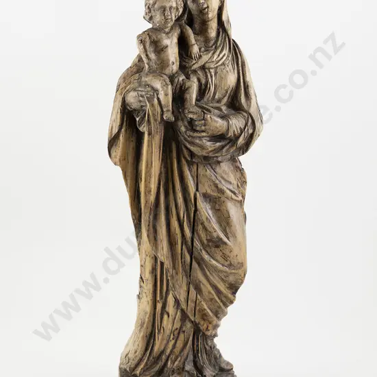 Late C17th/Early C18th Carved Limewood Statue Madonna and Child
