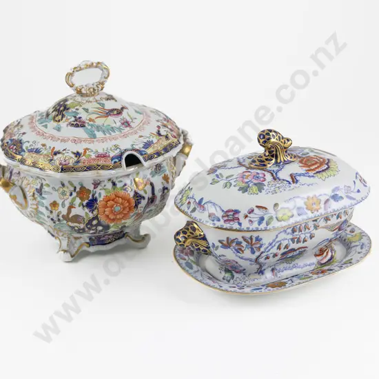 Small Masons Ironstone Flying Bird Pattern Sauce Tureen On Stand