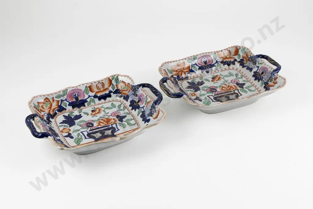 Pair C19th Stone China No 6 Two Handled Tureen Trays Image 1++
