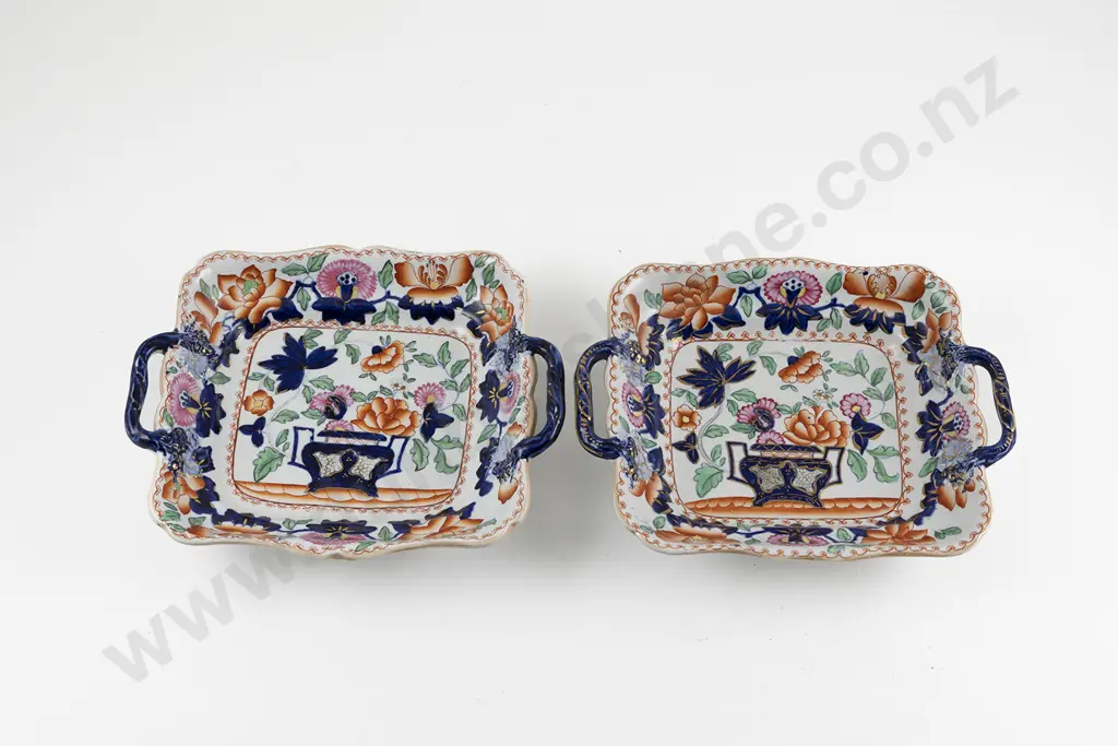 Pair C19th Stone China No 6 Two Handled Tureen Trays Image 1++