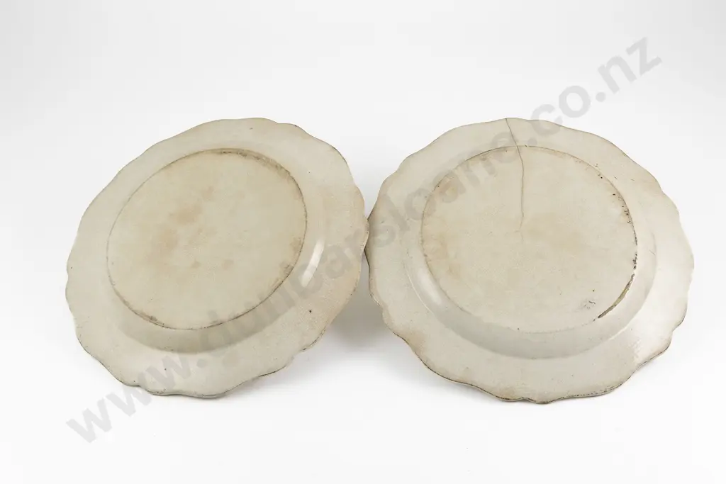 Pair C18th English Pearlware Blue & White Plates Image 1++