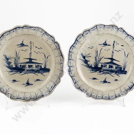 Pair C18th English Pearlware Blue & White Plates