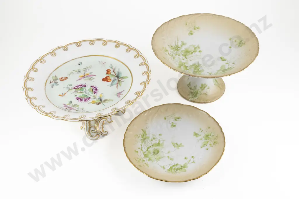 Two French Dessert Comports & Plate Image 1++