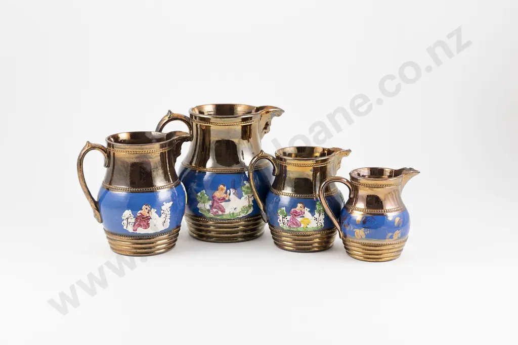Late Victorian Graduated Set of Four Copper Lustre Jugs Image 1++