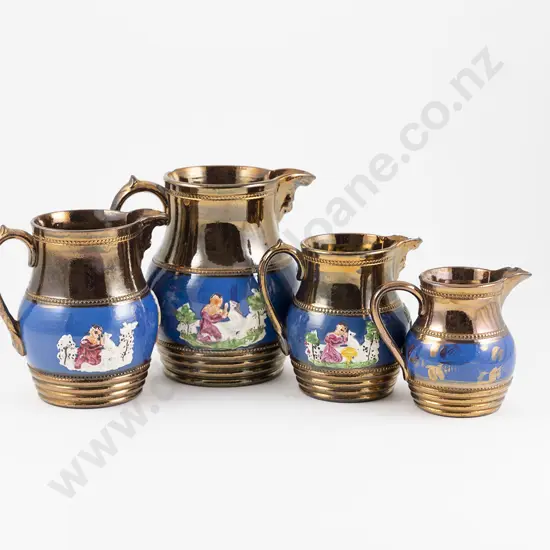 Late Victorian Graduated Set of Four Copper Lustre Jugs