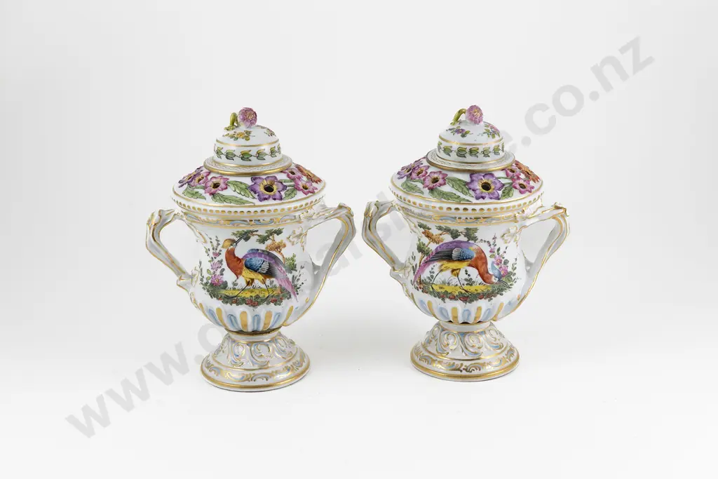 Pair Of Chelsea Style Gold Anchor Mark Pot Pourri Vases & Covers Image 1++