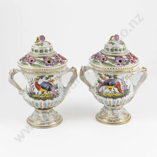 Pair Of Chelsea Style Gold Anchor Mark Pot Pourri Vases & Covers