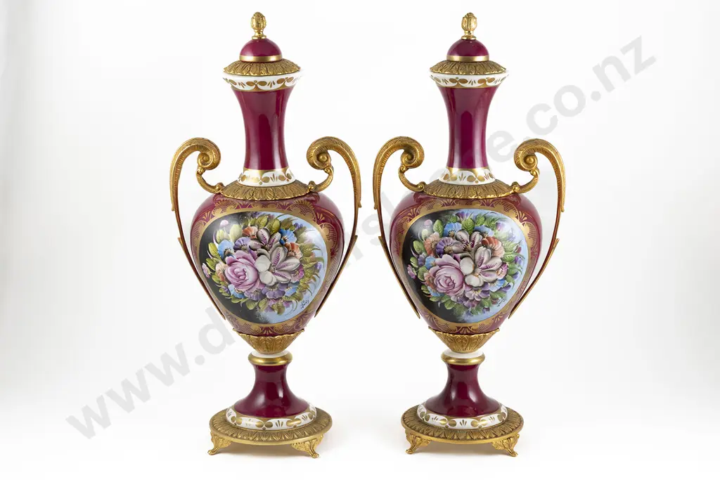 Pair Of Sevres Style Porcelain & Ormolu Mantel Vases 45cm height Image 1++